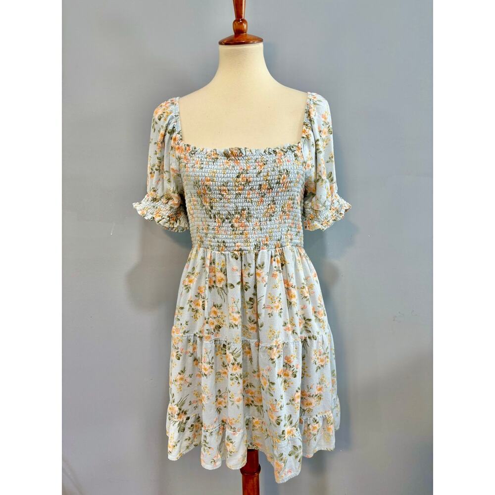 Graduation dress Floral Smocked Puff Sleeve Mini Size Large Cottagecore Boho
